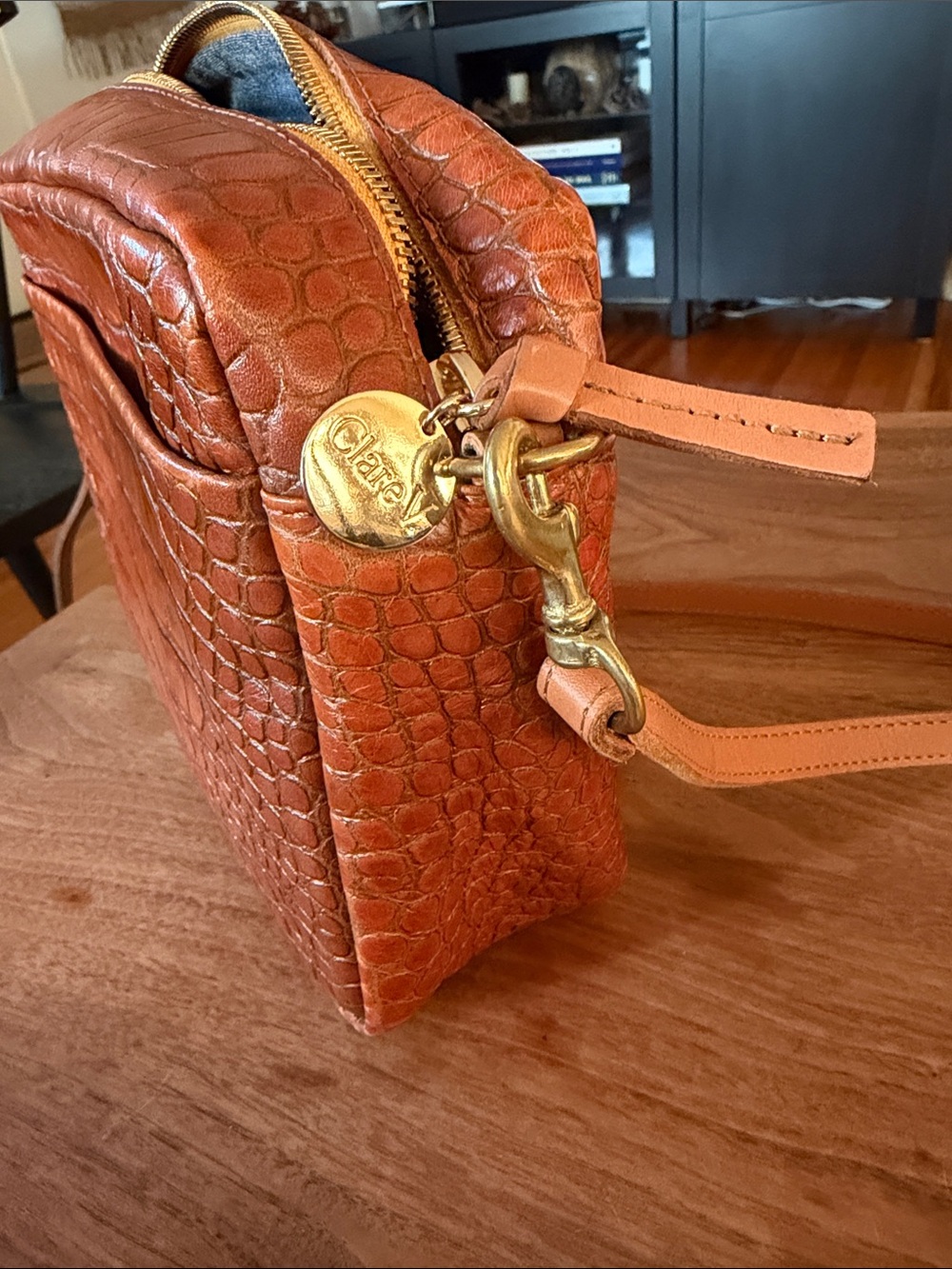 Clare V. Cuoio Croco Mirabel Crossbody Bag - Picture 2 of 6